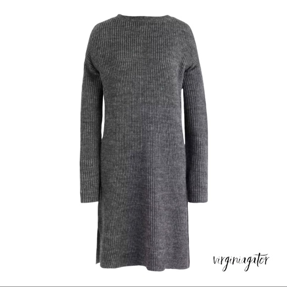 J Crew Open Back Heather Gray Ribbed Knit Soft Alpaca Wool Blend Tunic Sweater - Picture 5 of 14